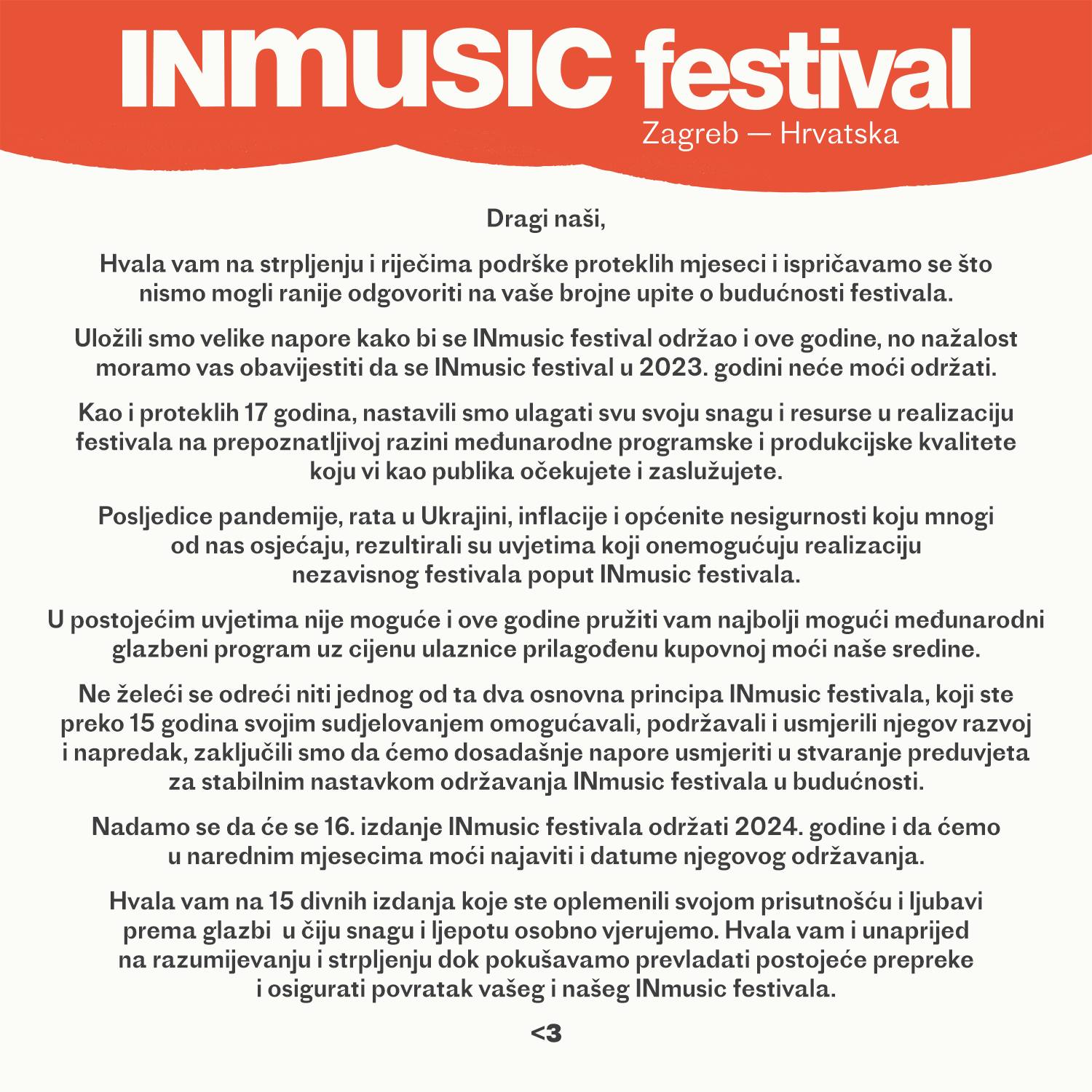 Ništa od INmusic festivala – organizatori potvrdili da se neće održati